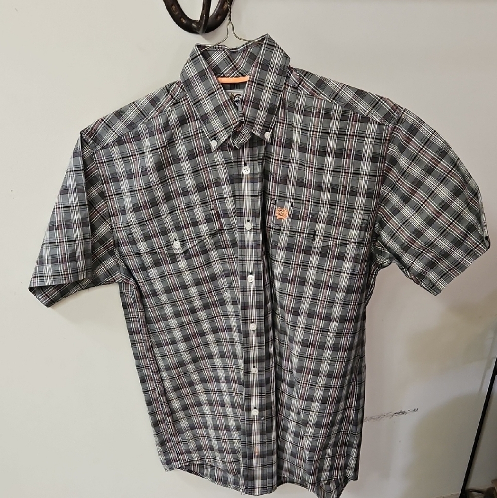 Cinch Men's Black and White Plaid Button Down Shirt
